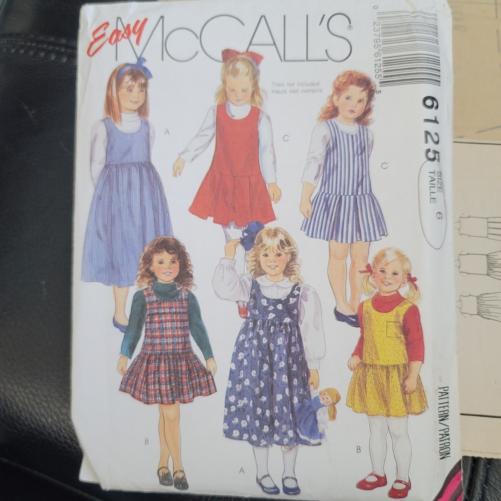 Vintage McCalls 6125 Girls Jumper Sewing Pattern Size 6 Uncut 1992 School Dress